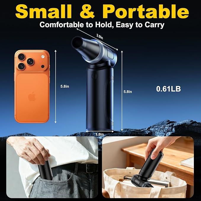 ABS Electric Compressed Air Duster,150000RPM Rechargeable Cordless Mini Blower,3-Gear Adjustable Air Duster with fast charging,mini snow blower for car and cleaning for Computer,Keyboard,House,Outdoor