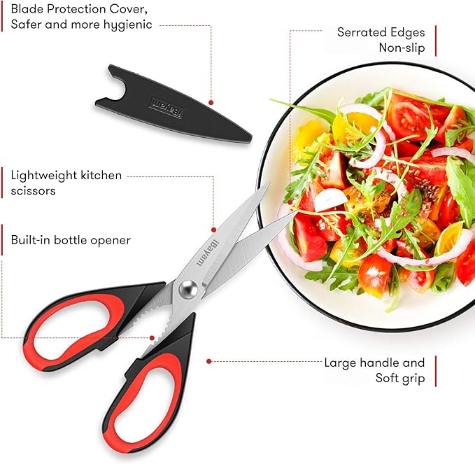Kitchen Scissors All Purpose Heavy Duty, Kitchen Utensils Set, Stainless Steel Cooking Utensils Gadgets, Meat Poultry Food Shears Dishwasher Safe Utility Tools Home Gift, with Protective Sheath