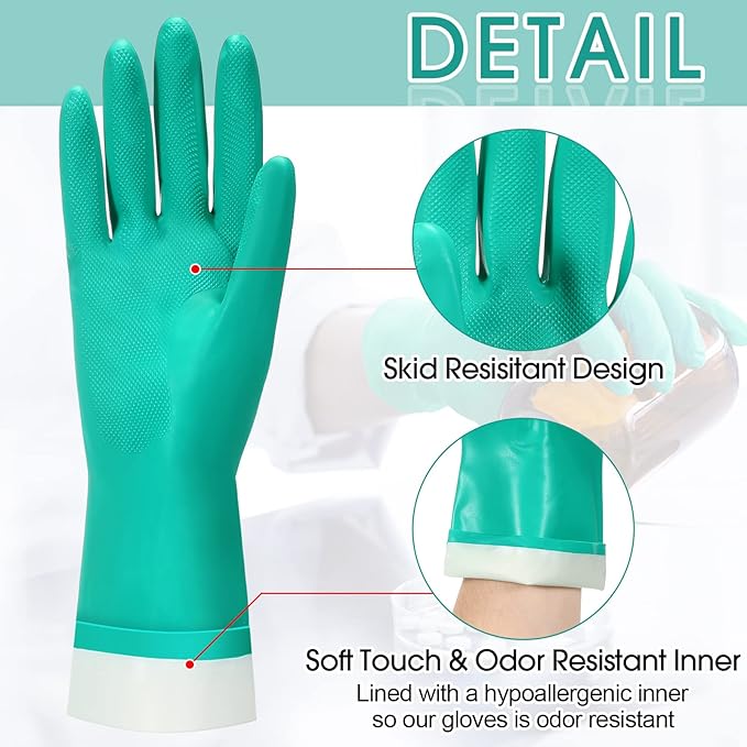 20 Pairs Chemical Resistant Gloves Heavy Duty Thick Nitrile Gloves Bulk for Cleaning, Resist Household Acid, Alkali and Oil (Small)