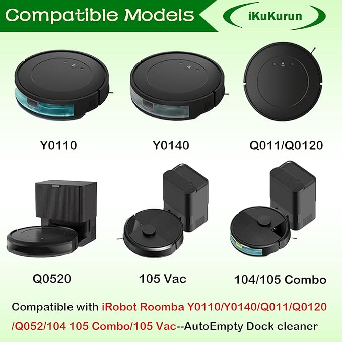 14 Pcs Replacement Parts Accessories for iRobot Roomba 104, 105 Vac/Combo, Y0140, Q0520, Q0120, Y0110, Q011 Robot Vacuum, 1 Roller Brush, 3 Hepa Filters, 3 Mop Pads, 3 Dust Bags, 3 Side Brush
