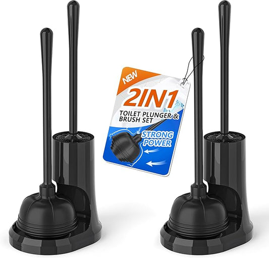 uptronic Toilet Plunger and Brush,2 Pack Bowl Brush and Heavy Duty Toilet Plunger Set with Holder, 2-in-1 Bathroom Cleaning Combo with Modern Caddy Stand for 5.7-inch Toilet Drain Bathroom Cleaning