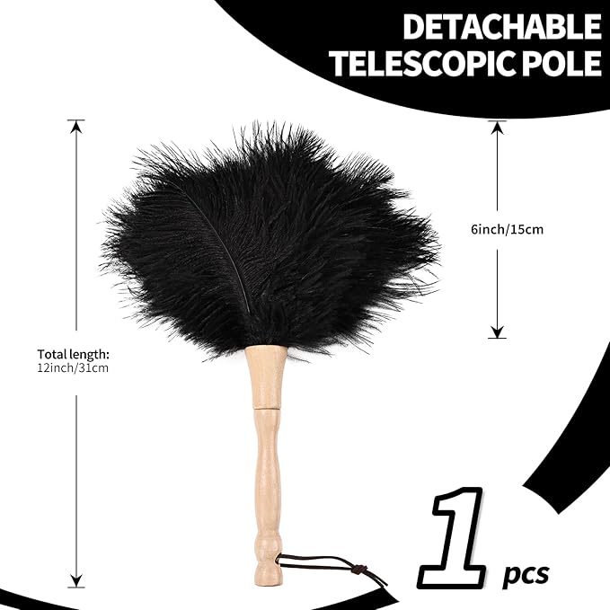 MehelloFeather Ostrich Feather Duster 12 Inch Handheld Duster Supplies, Wooden Handle Feather Duster for Cleaning Keyboard Home Car Office (Black)