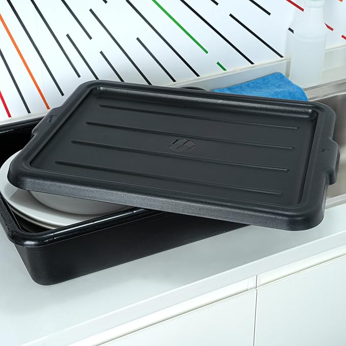 Restaurantware-LID ONLY: RW Clean 23.2 Inch x 16.9 Inch Bus Tub Lid, 1 Snap-On Lid For Bus Box - With Handles, Black Plastic Restaurant Tub Lid, Bus Tub Sold Separately
