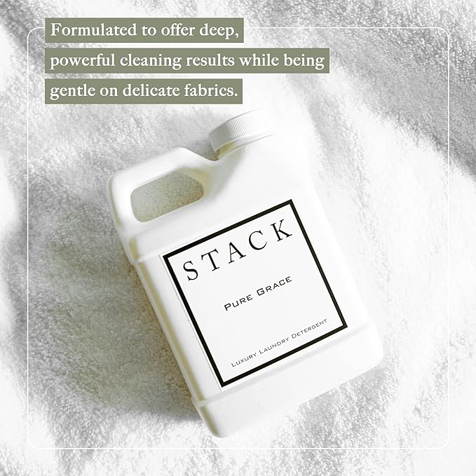 STACK Almost Home Luxury Laundry Detergent - Premium Scented Laundry Detergent for HE & Standard Washers - Infused With Wild Jasmine, Suede, & Musk - Dye Free Gentle & Effective Cleaning - 32 oz