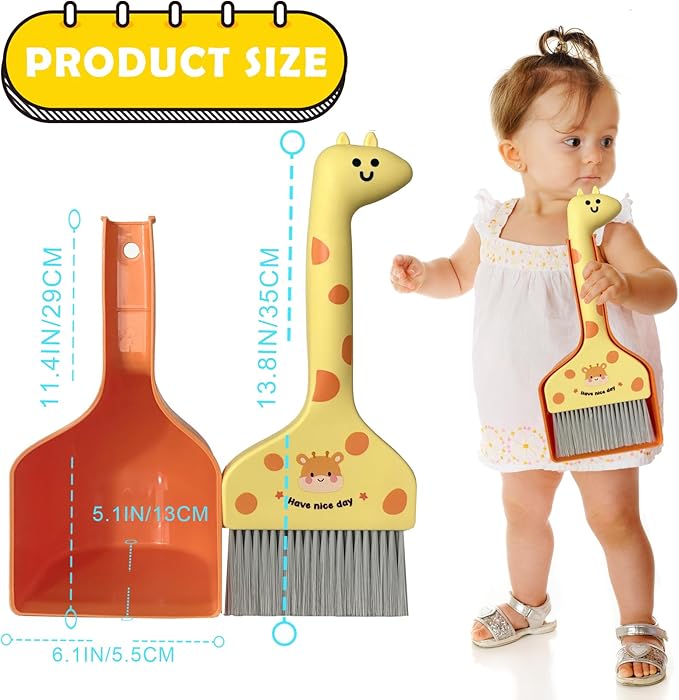 BSMstone Small Broom with Dustpan Combo Set Cartoon Mini Broom and Dustpan Set Cute Cleaning Kit for Home Office Floor Counter Pet Nest (Orange)