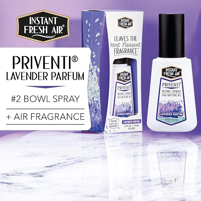 Signature PRIVENTI Toilet Spray, Lavender Parfum Bathroom Spray with Noxban Technology Odor Elimination, Travel Size, Long-Lasting Freshness for Home, Travel or Work, 2.4 Oz. - INSTANT FRESH AIR