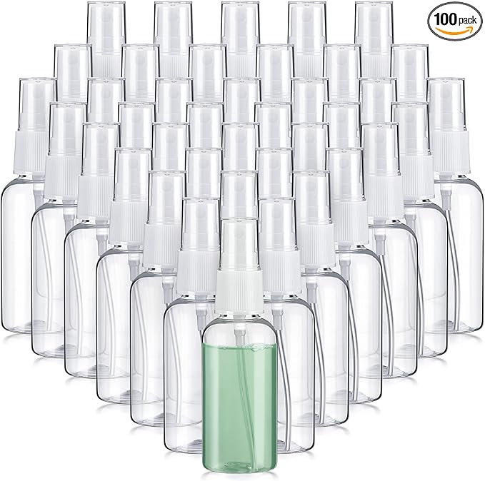 Uiifan 100 Pcs Mini Clear Spray Bottles 1 oz Small Empty Plastic Fine Mist Spray Bottles with Small Funnels for Essential Oils Travel Alcohol Perfumes