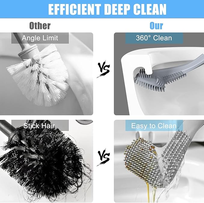 Homgaty Golf Toilet Brush, Long Handle Golf Brush Head Toilet Brush, Flexible Bendable Silicone Golf Toilet Bowl Cleaner Brush, Toilet Brushes for Bathroom 360 No Dead Ends Wall Mounted (1)