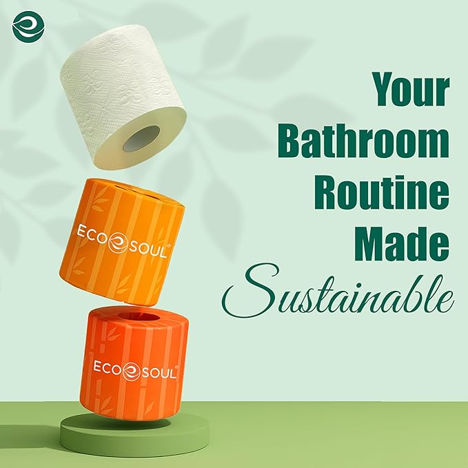 Eco Soul Premium Bamboo Toilet Paper 3 Ply | 24 Mega Rolls | 300 Sheets Each | FSC Certified Hypoallergenic, Textured & Skin-Friendly Septic-Safe Soft Bathroom Tissue Eco-Friendly Chemical & Dye Free