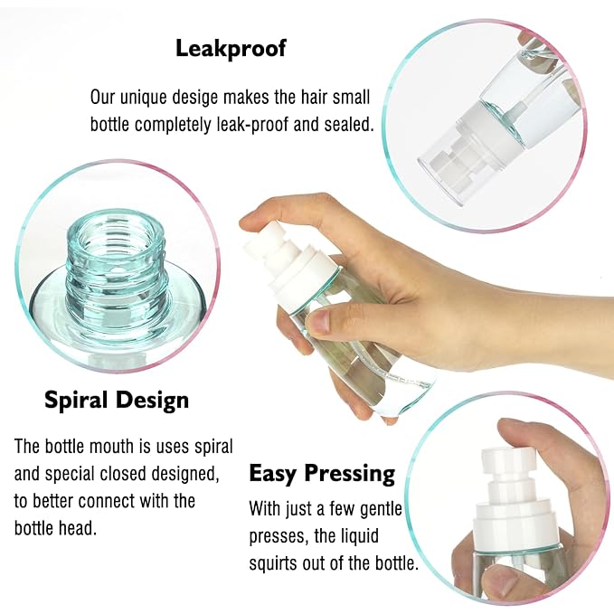 6 Pack 3.4oz/100ml Small Spray Bottle, Empty Plastic Mini Spray Bottles, Fine Mist Travel Spray Bottle for Hair and Face, with 9pcs Labels