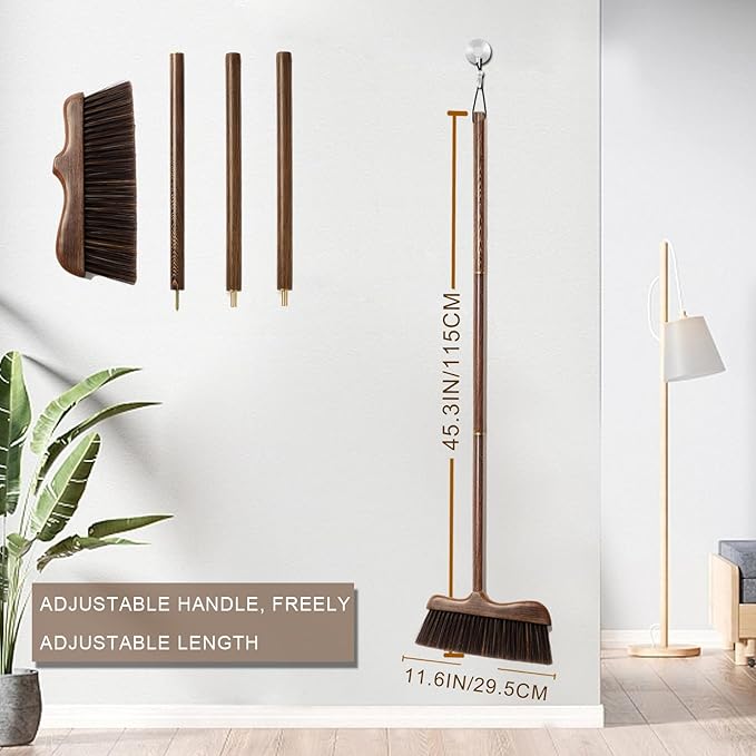 Xifando Wood Angle Broom – 44.8” Wooden Handle Compact Brooms for Indoor Kitchen – Soft PP Bristles, Durable Sweeping Broom