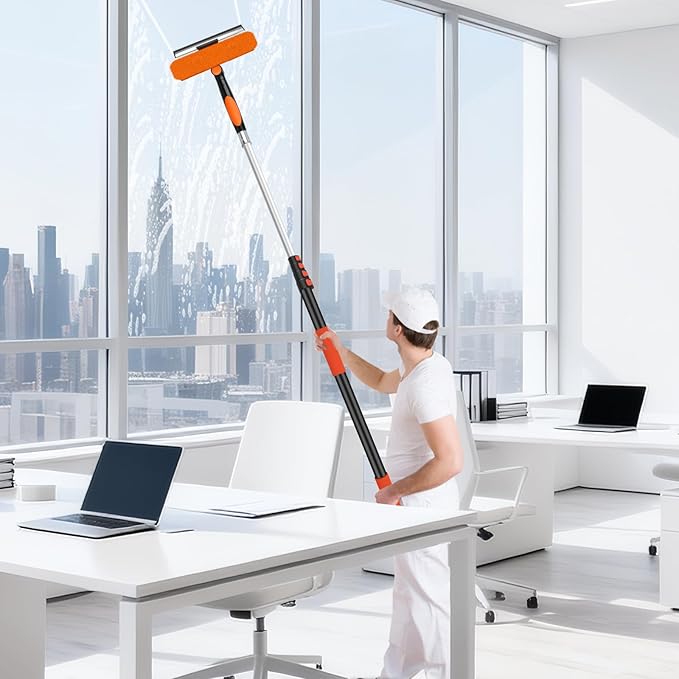 Jhkopqe 26FT Telescoping Window Squeegee Kit | 2-in-1 Professional Window Washer & Microfiber Scrubber with Extension Pole | High Reach Cleaning Tool for Outdoor, Indoor Windows & Glass