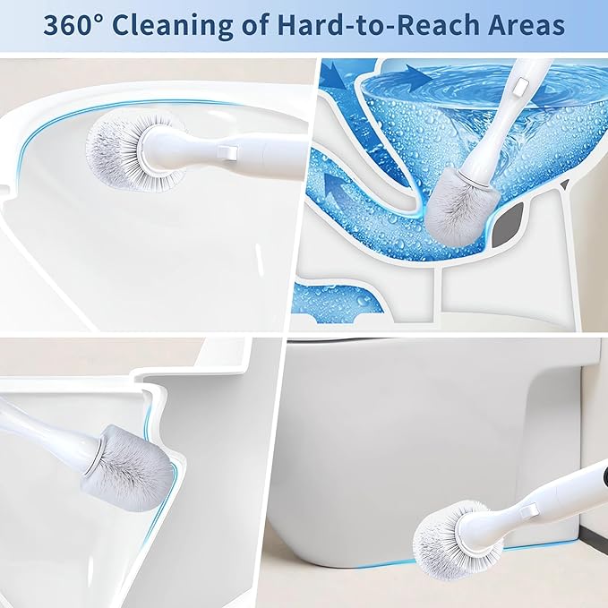 Electric Toilet Brush, HKFIF Toilet Brush and Holder Set, 360 Degree Powerful Cleaning Easily Eliminate Stains and Residue, 2 Speeds Rechargeable Motorized Toilet Scrubber (White)