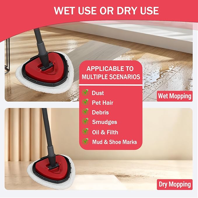 10 Pack Flat Mop Replacement Pads, Spin Mop Pad Replacement, Mop Refill Pads for O-Cedar EasyWring, 1 Mop Base and 1 Scraper for Cleaning Floor, Wall, Ceiling, Easy to Replace