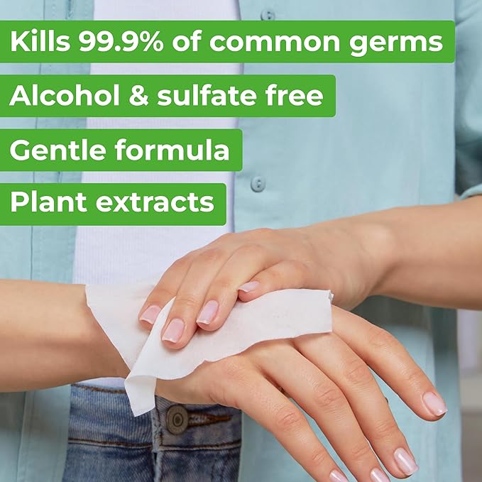 Impossibly Compact Travel Antibacterial Wipes Hand Sanitizer - 99.5% Water and Aloe - Safe for Sensitive Skin & Hypoallergenic Hand Wipes - Travel Essentials For Adults & Kids, 30 Pack Total 180 Wipe