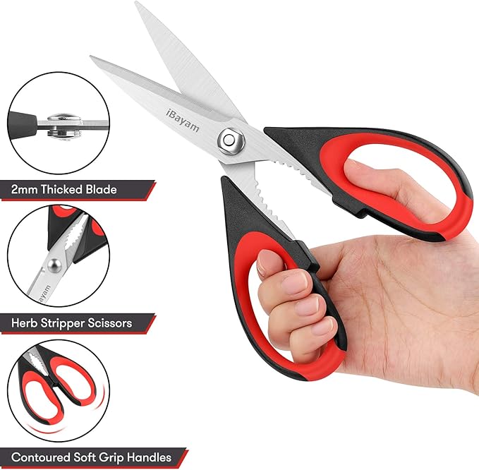Kitchen Scissors All Purpose Heavy Duty, Kitchen Utensils Set, Stainless Steel Cooking Utensils Gadgets, Meat Poultry Food Shears Dishwasher Safe Utility Tools Home Gift, with Protective Sheath