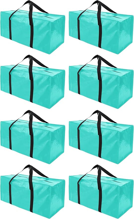 8 Pack Extra Large Moving Bags with Zippers & Carrying Handles, Heavy-Duty Storage Tote for Space Saving Moving Storage, Fold Flat, Alternative to Box and Bin,Aquamarine
