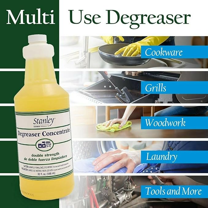 Stanley Home Products Degreaser Concentrate (32 fl. oz.) with Stainless Steel Kitchen & Kettle Cleaner Sponges – Removes Grease & Grime