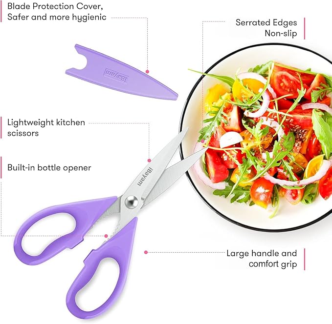 Kitchen Scissors, Purple Kitchen Utensils Accessories, All Purpose Heavy Duty Meat Scissors, Poultry Shears, Dishwasher Safe, Stainless Steel, 2-Pack, Pastel Pink, Soft Purple