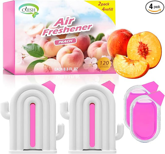 Air Freshener for Home, 2 Pack, 2 Refill, Peach Scent, Odor Eliminator, Up to 120 Days, Cactus-shaped Freshener for Closet Bathroom, Cute Home Decor, White