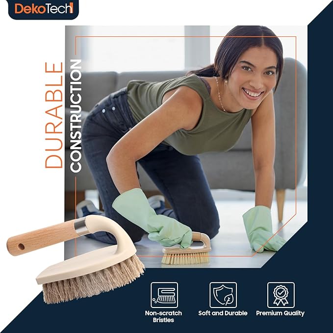 Dekotech Heavy-Duty Shoe & Household Scrub Brush – Ergonomic Wooden Handle with Stiff Bristles for Deep Cleaning Sneakers, Tiles, Grout & Hard Surfaces (2 Pack)
