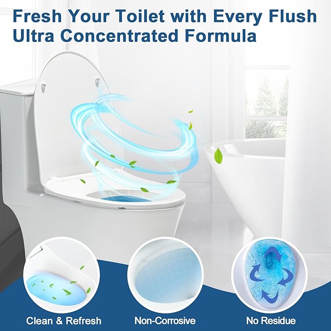Msvvko Automatic Toilet Bowl Cleaner Tablets Blue Gel Toilet Tank Cleaners, Septic-Safe Hard Water Ring Stain Remover, Prevent Stain Build Up Bathroom Cleaning & Deodorizer - 60 Tabs
