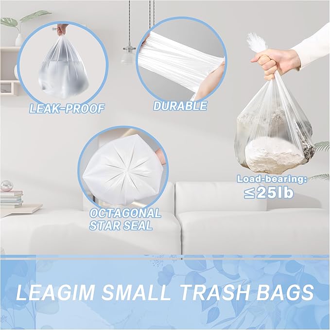 Small Trash Bags 4 Gallon - 108 Count Leakage-Proof 4 Gallon Trash Bag, Small Garbage Bags for Office Bedroom Bathroom Mini Trash Bags, Unscented White 15L Small Trash Can Liners