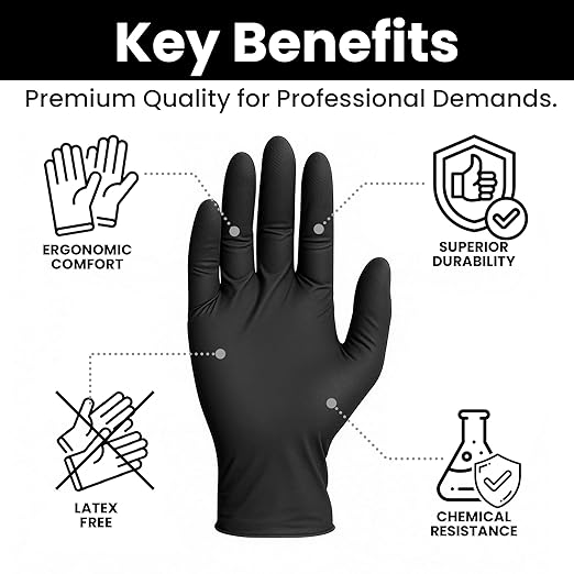 Nitrile-Vinyl Blended Disposable Gloves, Powder-Free & Non-Latex Gloves, 2000, Protective Gloves for Medical Exams, Cooking & Household Cleaning, 4 Mil Thick Non-Sterile Secure Grip Black, Large