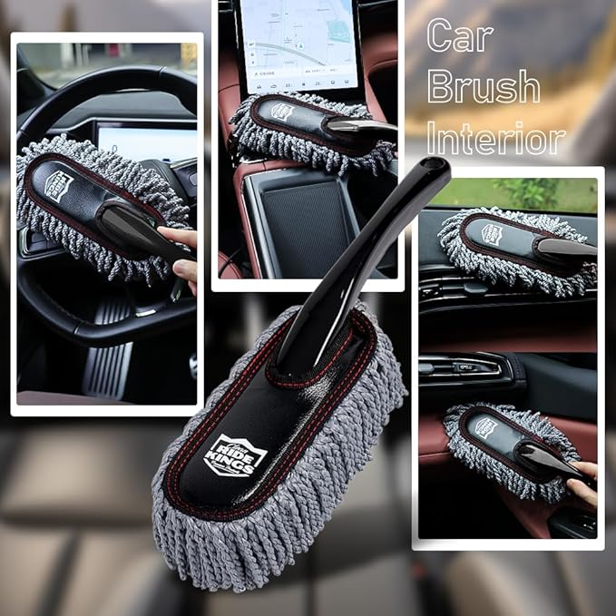 RIDE KINGS Car Duster with Telescopic Handle for Exterior Scratch-Free Cleaning, Auto Dust Remover Set with Small Brush for Dashboard & Interior Detailing