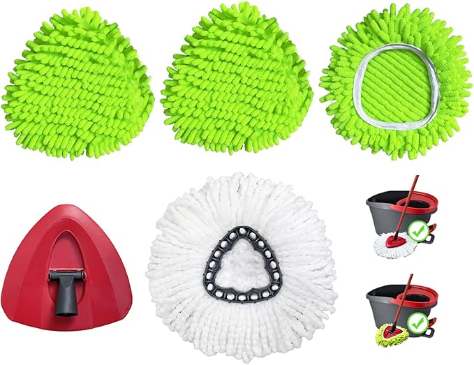 5PCS Spin Mop Replacement Head Compatible with Ocedar EasyWring 1-Tank System,1 Microfiber+3 Chenille Spin Mop Refill Replace for O Cedar,Washable Mop Replace Head for Floor Deep Clean