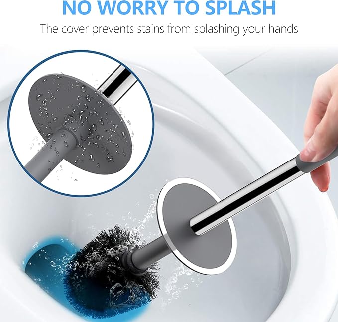 SetSail Toilet Brush, Compact Size Toilet Bowl Brush and Holder Toilet Brushes for Bathroom with Stainless Steel Handle Toilet Cleaner Brush with Durable Scrubbing Bristles, 2 Packs-Gery