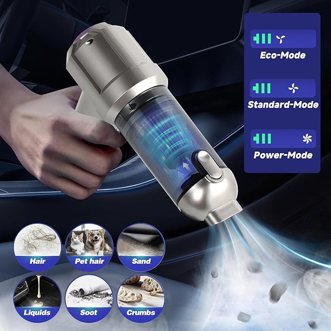 Handheld Car Vacuum Portable Cordless, 18000PA Brushless Motor Hand Held Vacuum and Air Duster, 120W High Power Mini Vacuum Cleaner Foldable with LED Screen for Home, Car, Office, Pet