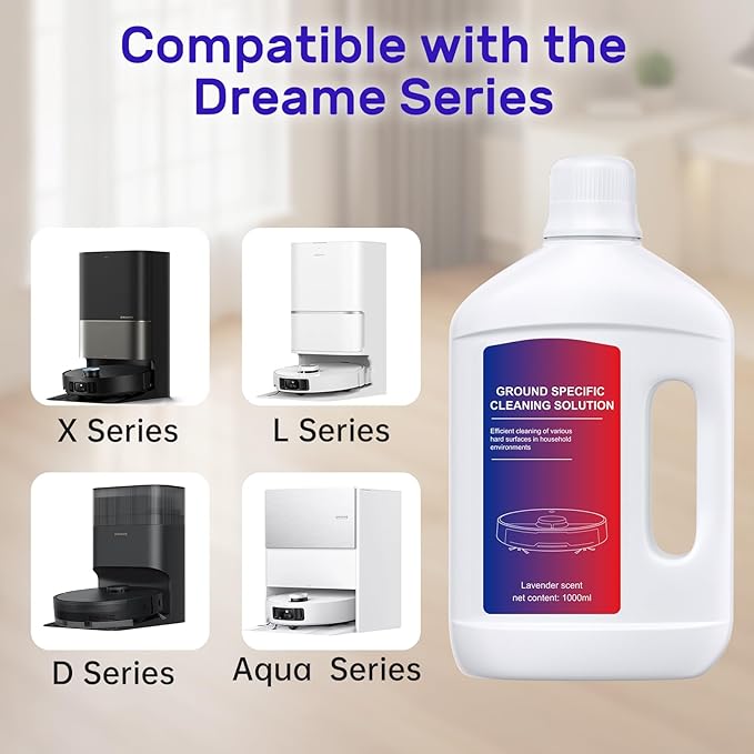 Nukisa Lavender Floor Cleaning Solution 1L Compatible with Dreame Wet & Dry Vacuum and Robot，Residue & Streak Free, Suitable for All Robot Vacuum Cleaners and Wireless Wet Dry Dual-Use Vacuum Cleaners