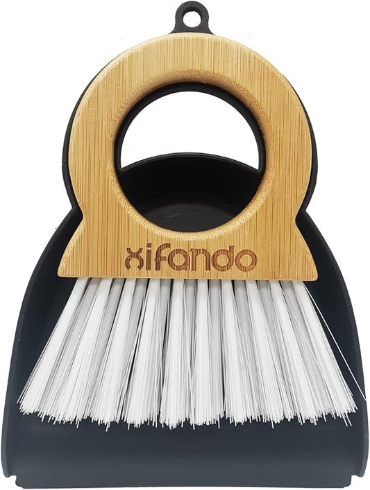 Xifando Mini Broom and Dustpan for Housekeeping-Bamboo Handle Small Broom and Dustpan Set Combination Mini Desktop Sweep, Keyboard Cleaning Brush with Shovel Brush,Round Bamboo Handle