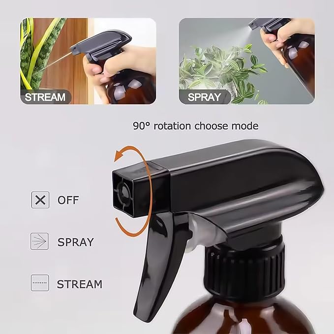 2 PCS Plastic Spray Bottles Set, 10oz/300ml Brown Refillable Container Empty Spray Bottle with Adjustable Head Sprayer and Stream for Cleaning Hair, Pet, Products, Plants
