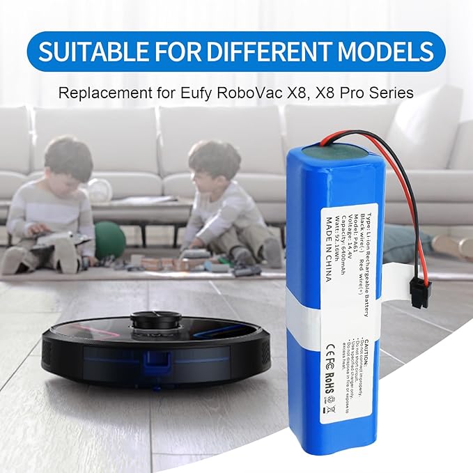 New Battery Replacement for Eufy RoboVac X8, X8 Pro Series RoboVac X8 T226X,RoboVac X8 Hybrid White,RoboVac X8 Pro SES Self-Empty Station Robot Vacuum Cleaner Part Number: PA61 14.4V 6400mAh 92.16Wh