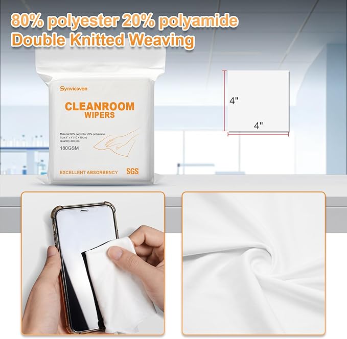 Synvicovan Microfiber Wipes 4"x4"(400 Pcs,Class 100, 180GSM) Superfine Lint Free Cloths Cleaning and Drying Cloths Reusable Ultra Absorbent for All Surface Types