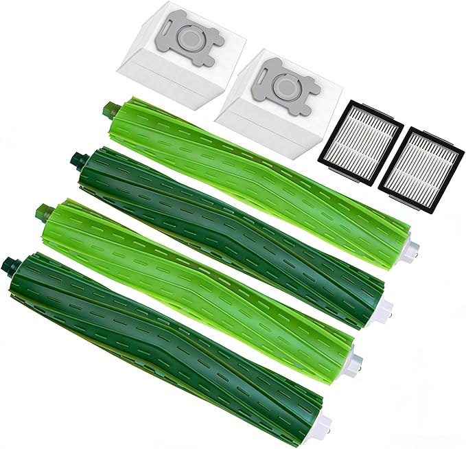 Replacement Parts & Accessories for iRobot Roomba E, I & J Series, Combo i5, j5 Series e5 e6 i1 i2 i3 i4 i5 i6 i7 i8 j5 j6 j7 j8 Vacuum Cleaner, 2 Set Rubber Brushes 2 HEPA Filters 2 Dust bags