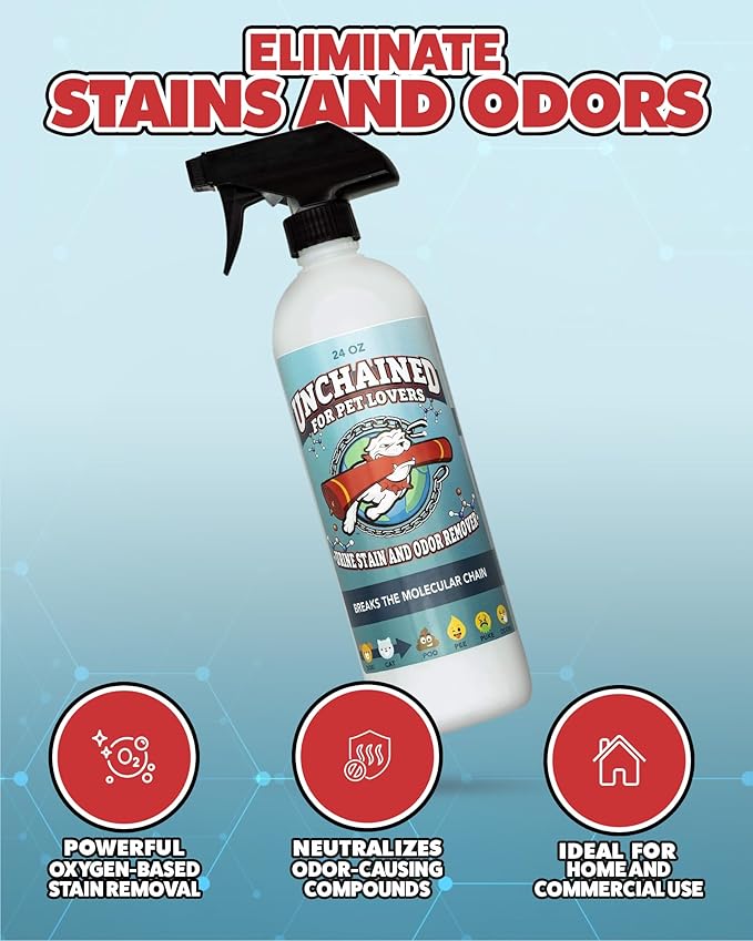 Truck Mount Forums Unchained Pet Urine Stain & Odor Remover Spray – Oxygen-Based Cleaner, Professional Strength for Carpets, Concrete, Furniture, Upholstery – 24oz