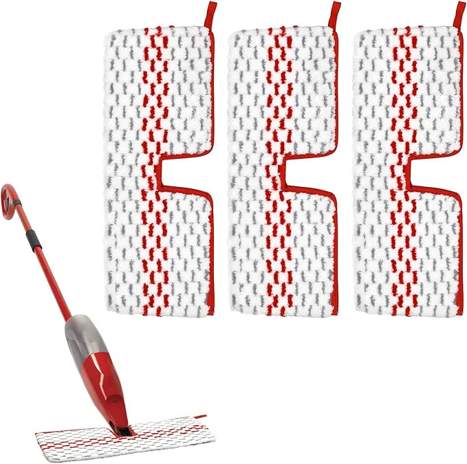 GFRED Microfiber Spray Mop Pads Compatible with Oceda ProMist MAX, Dual-Action Washable Flip Mop Pads Replacement for Dry Wet Floor Cleaning, 3 Packs Red