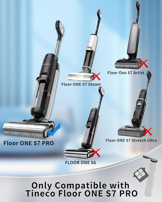 (7pcs) HEPA Filters & Brush Rollers Replacement Parts Kit Only Compatible For Tineco Floor ONE S7 Pro Wet Dry Vacuum Cleaner, Replacement Parts Accessories Kit Inclue 3 Vacuum Filter, 3 Brush Rollers