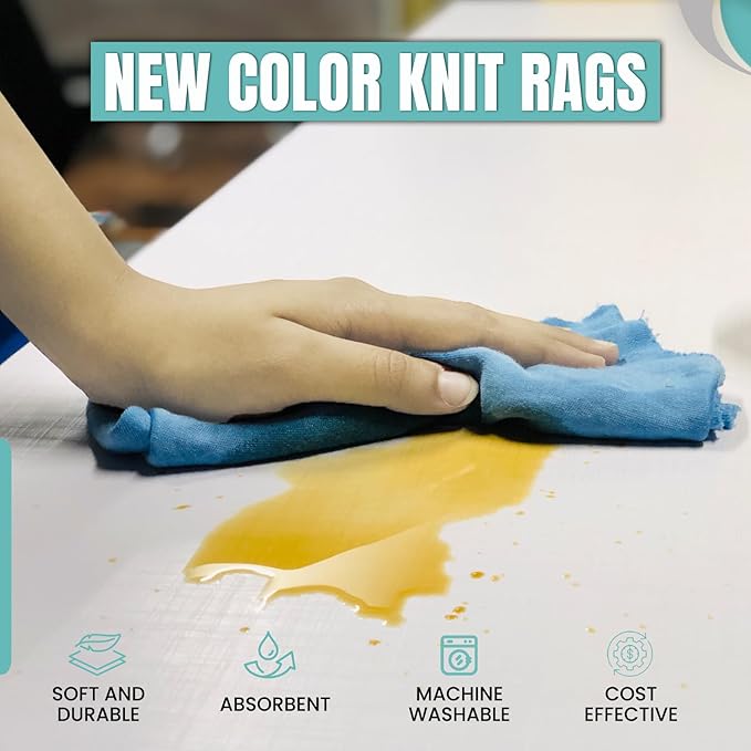Premium Color Knit Cleaning Rags (50 lbs. Box) – Shop Rags Bulk for Workshops, Mechanics, Painters, and Home Use, Multipurpose Cotton T-Shirt Rags