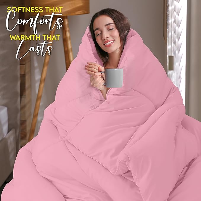 Utopia Bedding Comforter Duvet Insert, Quilted Comforter with Corner Tabs, Box Stitched Down Alternative Comforters King Size (Pink)