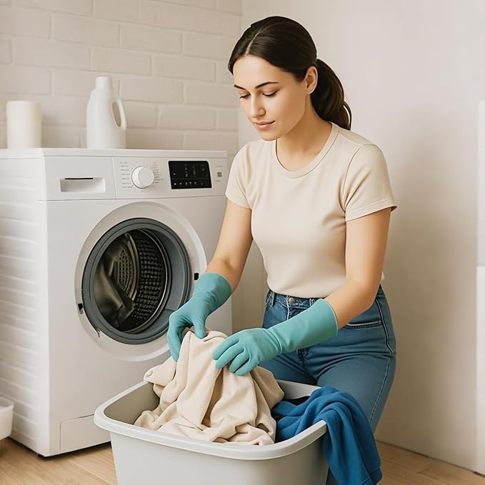Rubber Dishwashing Gloves for Kitchen 4 Pairs Cleaning Household Dish Washing Reusable & Waterproof Latex Glove(Large)