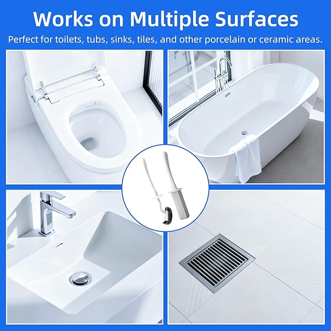 LZLOOK Toilet Brush and Holder Set with Pumice Stone – Long Handle Toilet Bowl Brush, Anti-Splash Scrubber, Ventilated Drip-Free Base, Deep Cleaner for Hard Water Stains, Limescale, Toilet Rings, Grey