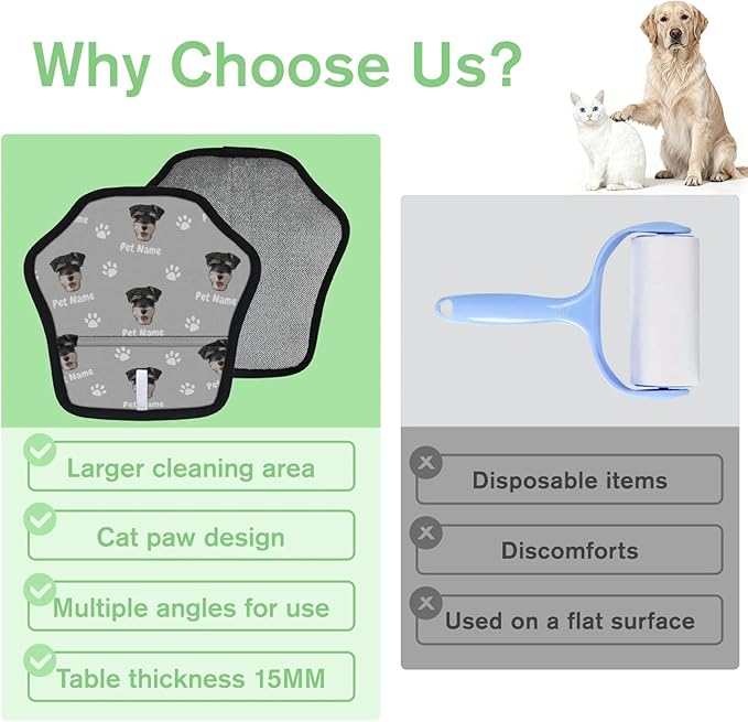Personalized Pet Hair Remover Glove for Dogs & Cats - Custom Photo & Name Magic Brush for Dog Cat Hair Removal, Reusable Electrostatic Pet Hair Gloves for Furniture Carpet Couch, Face Paw Grey