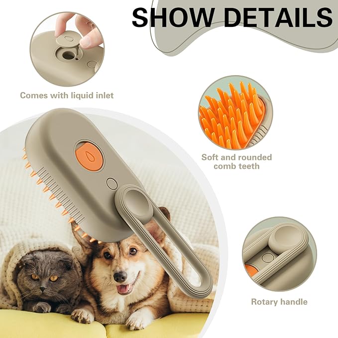 MCDZZHSTBD Steamy Pet Brush - Convenient Hair Removal, Easy Collection, Massage Function - Ideal Steam Brush for Cats! (White+coffee)