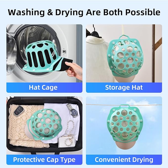 Silicone Hat Washer Cage Hat Cleaner for Baseball Caps, Rust-Proof & Shape-Saving Design,Ball Cap Washer Fit for Adults and Kids Hats Shaper,Flexible and durable，Cap holder,Green