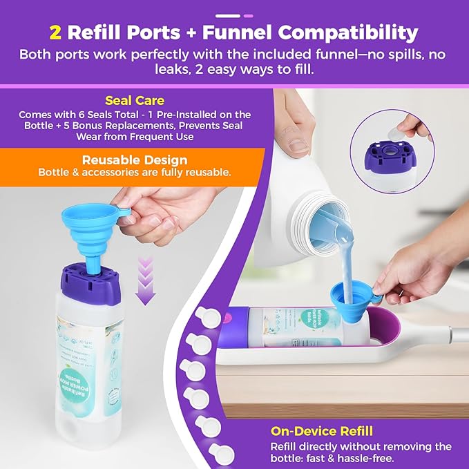 YFUARY Refillable Solution Bottle for Swiffer Power Mop, 720ML/24 FL OZ Leak-Proof Reusable Empty Cleaner Container, Universal Fit for Any Liquid Cleaner, Easy Install