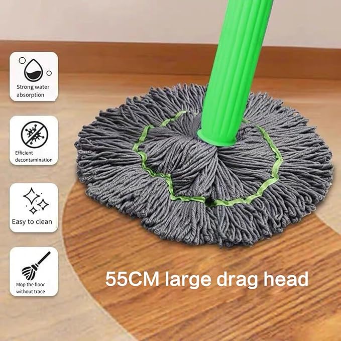 Japelessor New 2 in 1 Dehydrated Mop, Self-Wringing Twist Mops for Floor Cleaning with Folding Bucket, 360 Degree Spin Round Wall Cleaning Wet and Dry Mop, for Hardwood, Vinyl, Tile Cleaning